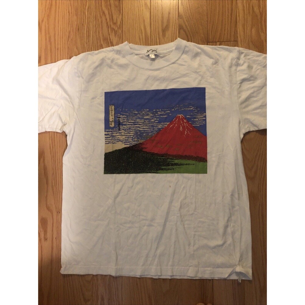 HOKUSAI SPECIAL EDITION "Fine Wind, Clear Morning" Red Fuji Art Shirt Size Large